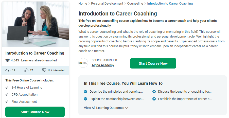 Screenshot of Introduction to Career Coaching Development Course