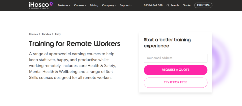 Screenshot of the Training for Remote Workers course page