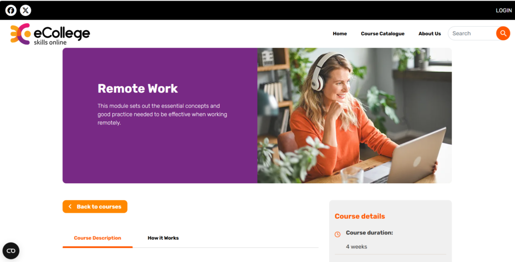 Screenshot of the Remote Work course landing page
