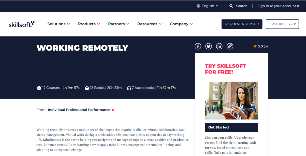 Screenshot of the Working Remotely course landing page
