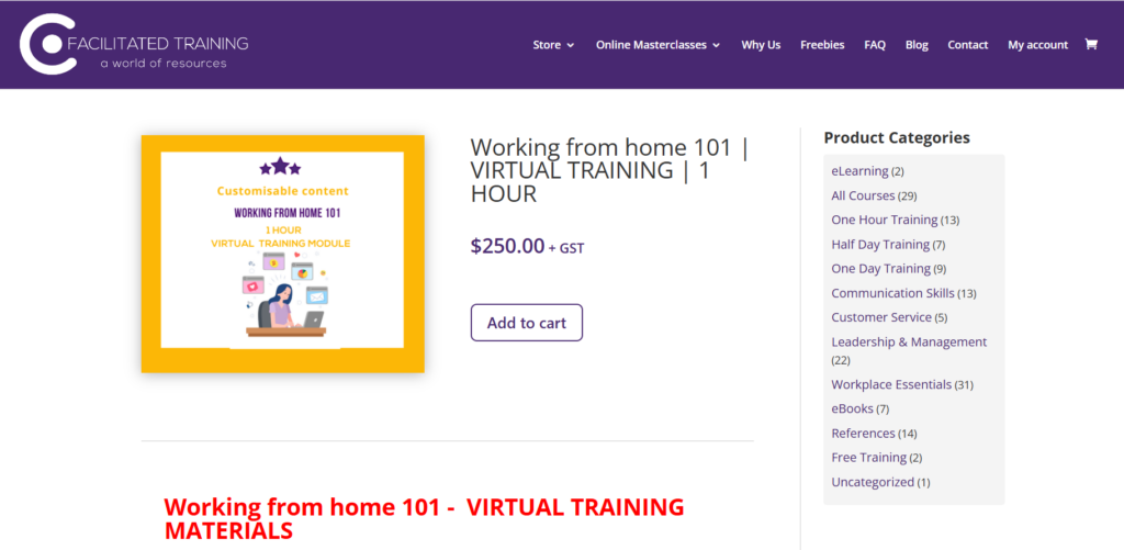 Screenshot of the Working From Home 101 course page