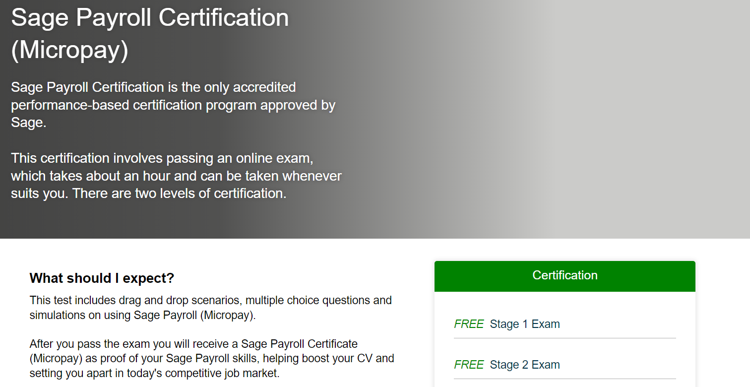 The Sage Payroll Certification (Micropay) course screenshot
