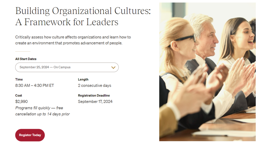 Building Organizational Cultures: A Framework for Leaders course page screenshot