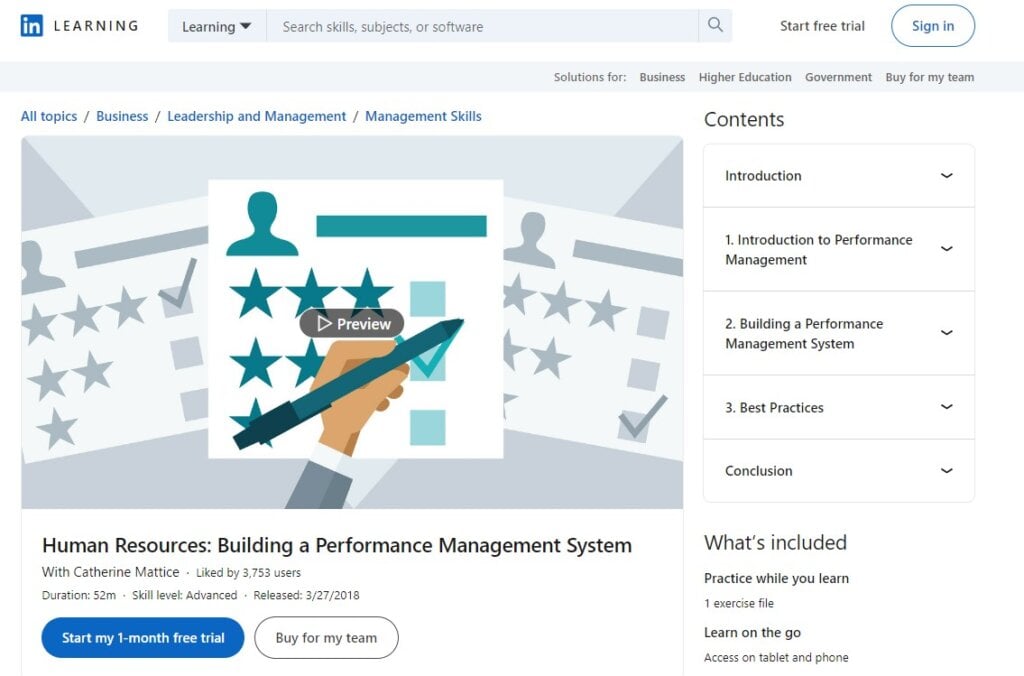 Human Resources: Building a Performance Management System course landing page