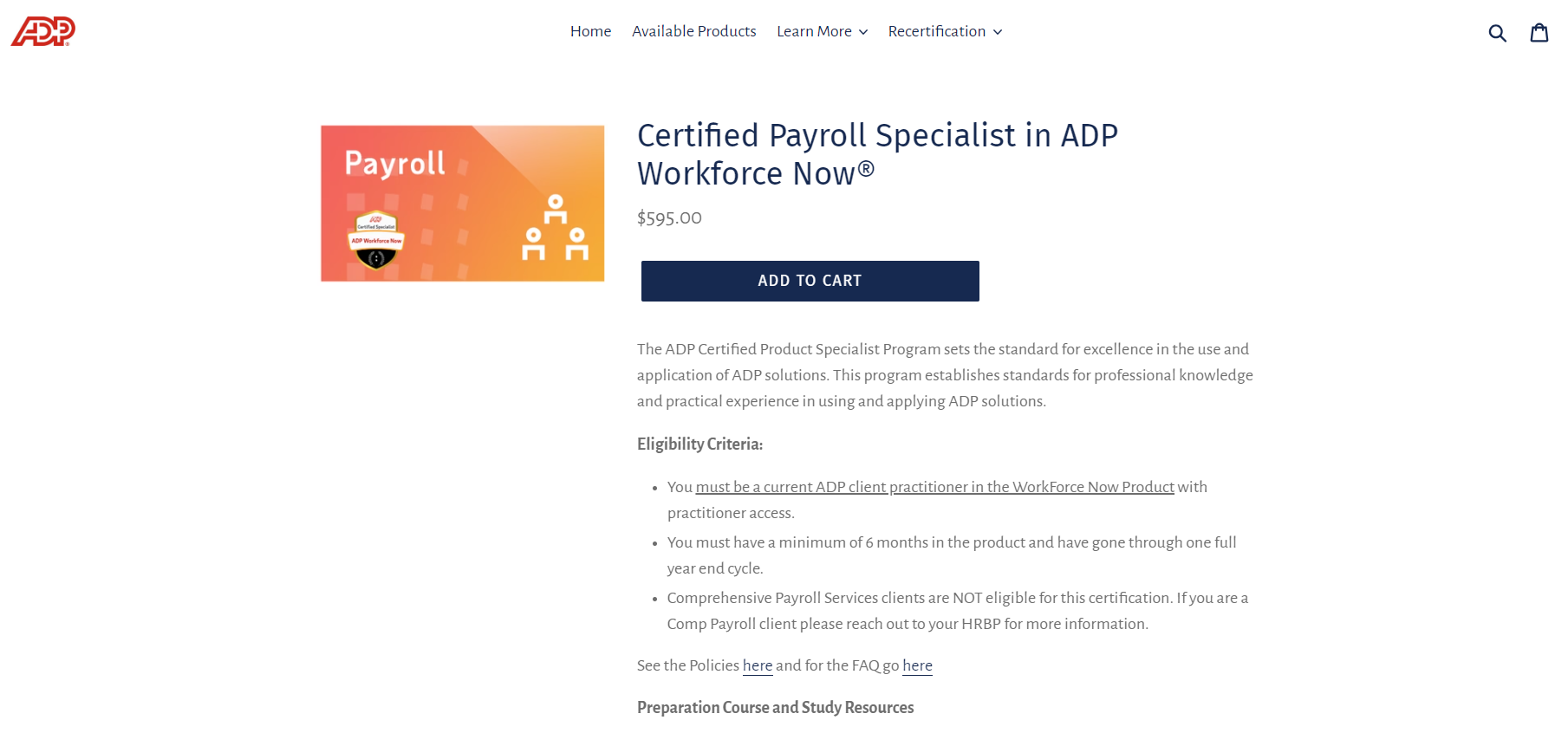 Certified Payroll Specialist in ADP Workforce Now (ADP) course page