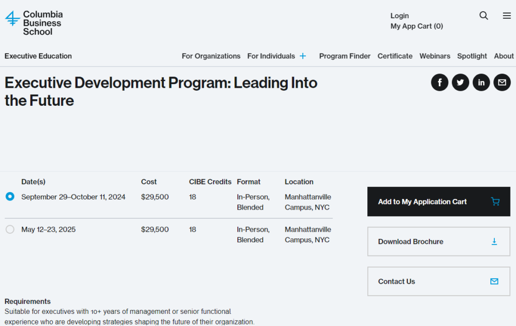 Executive Development Program Leading Into the Future course page screenshot