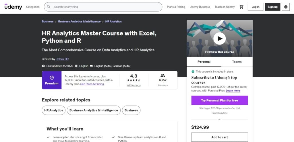 HR Analytics Master Course with Excel, Python and R Course Page