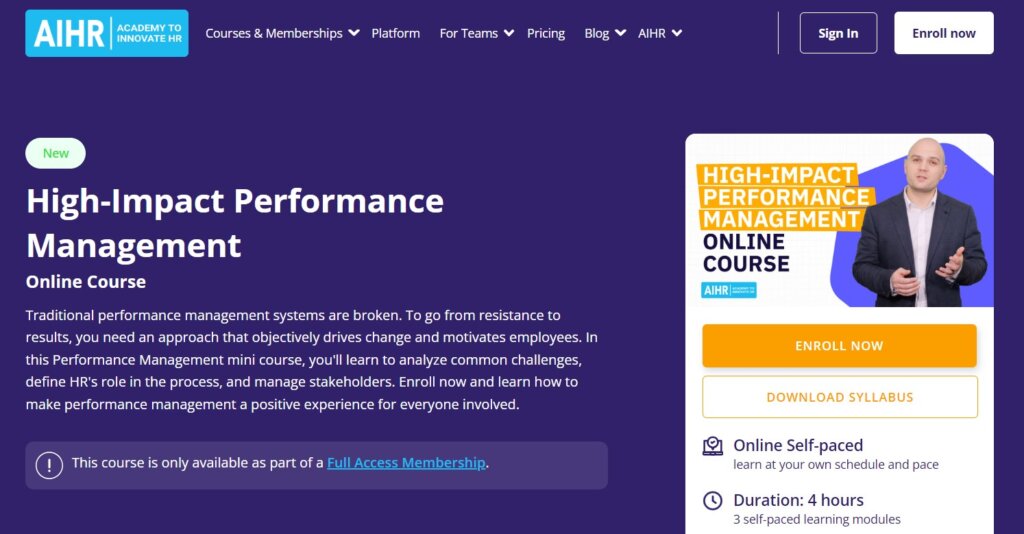 High-Impact Performance Management course landing page