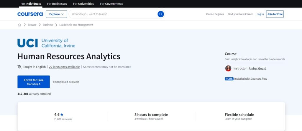 Human Resources Analytics Course Page