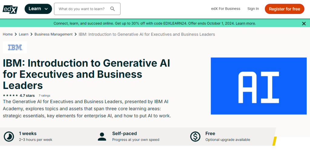 Introduction to Generative AI for Executives and Business Leaders course page screenshot