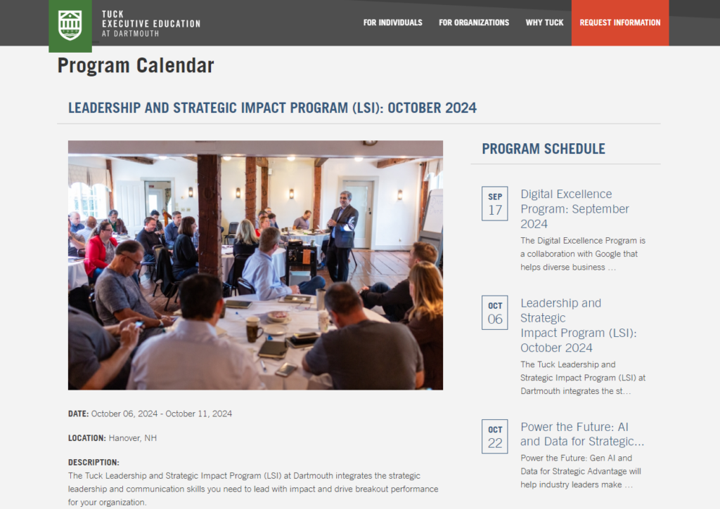 Leadership and Strategic Impact Program course page