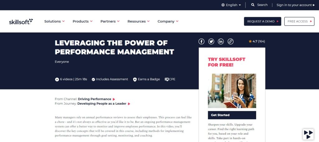 Screenshot of Leveraging the Power of Performance Management course website