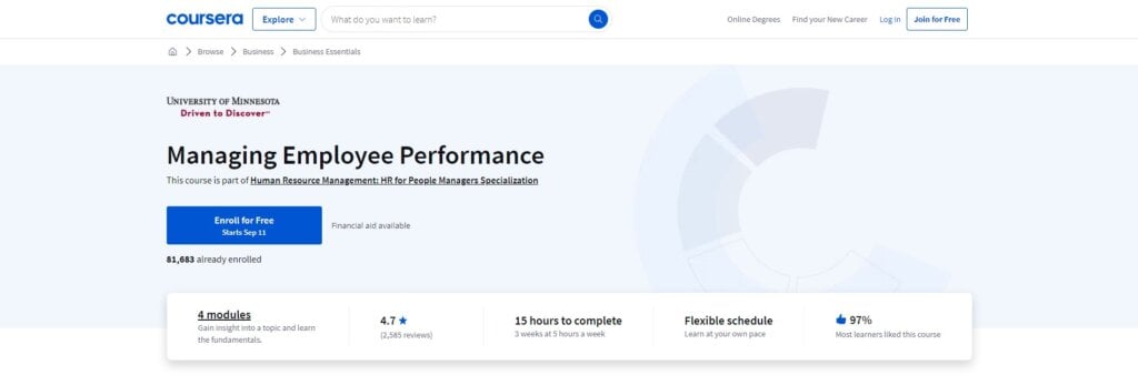 Managing Employee Performance course landing page screenshot