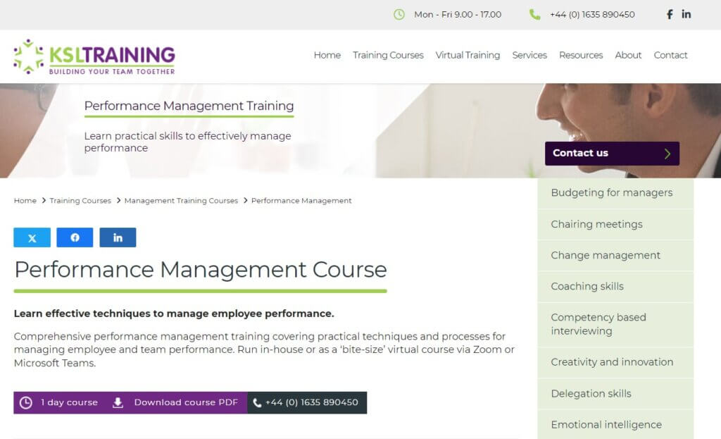 Performance Management course landing page