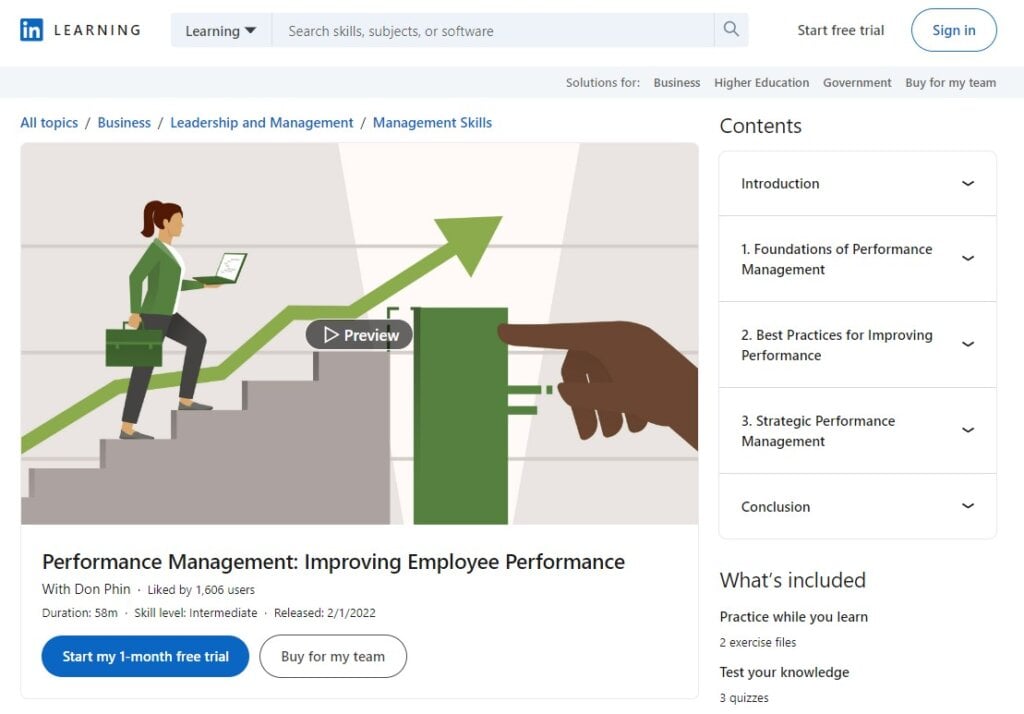 Performance Management: Improving Employee Performance course website screenshot