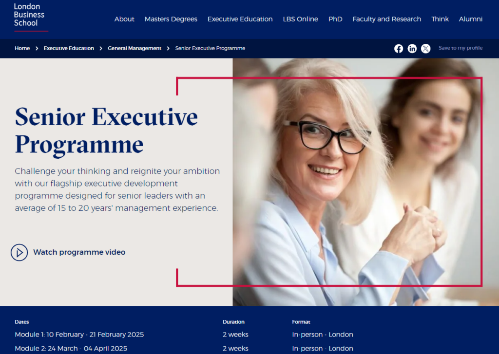 Senior Executive Programme course page