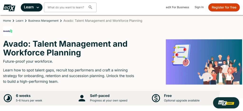The Talent Management and Workforce Planning course landing page