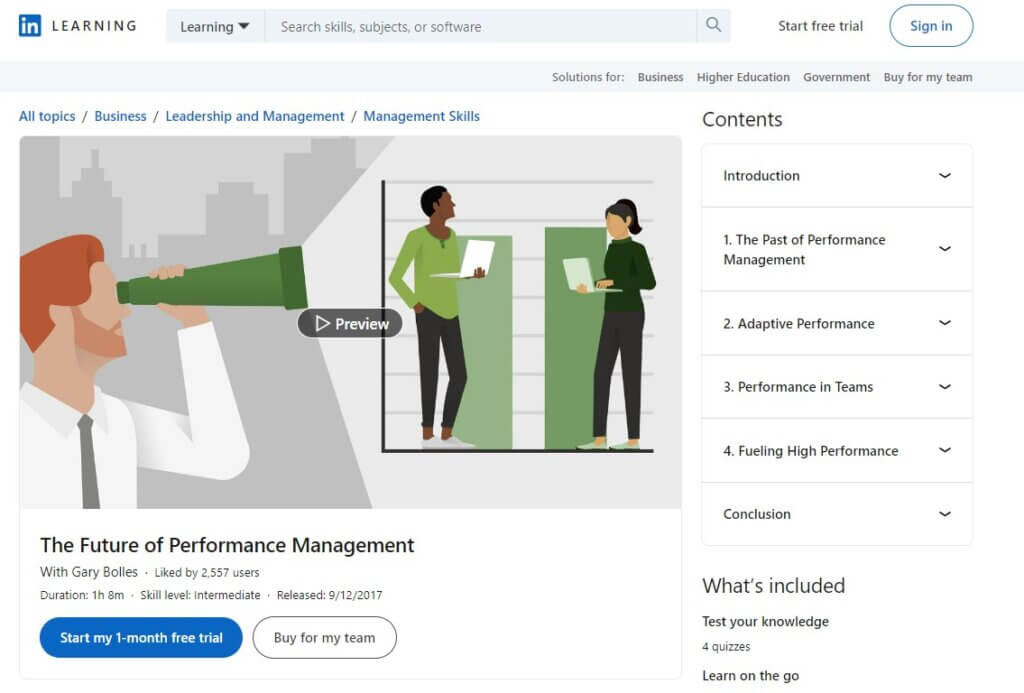 Screenshot of The Future of Performance Management course landing page