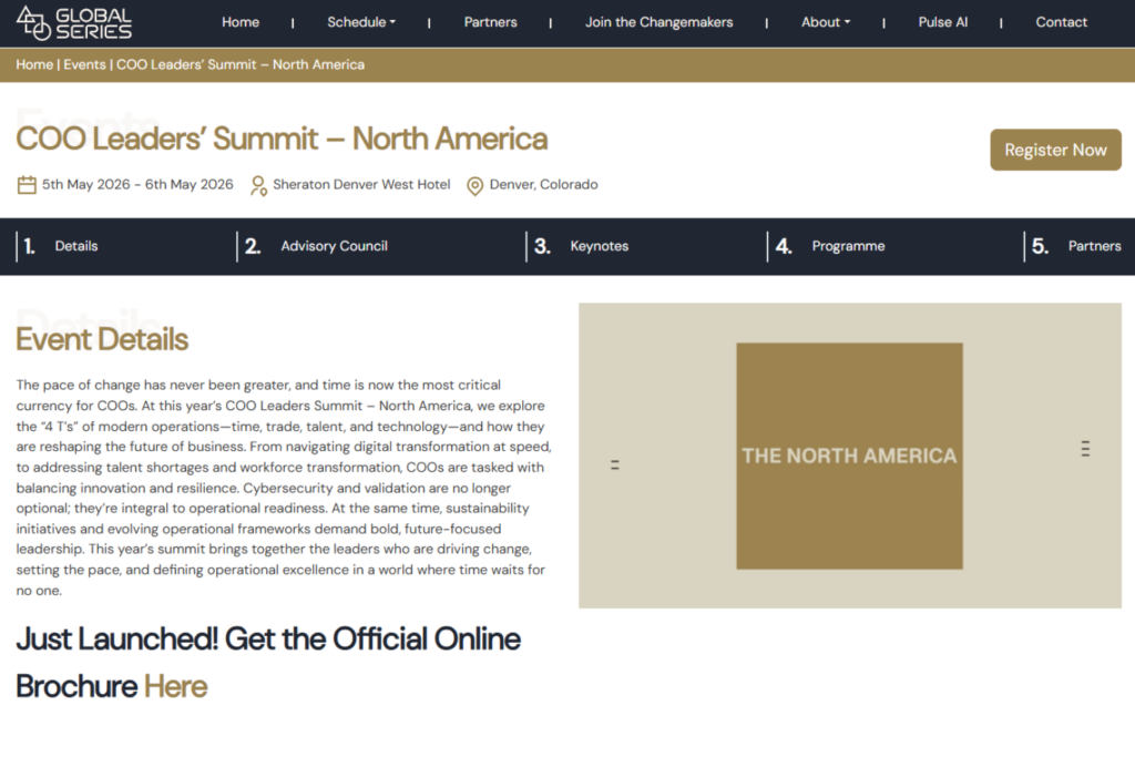 Homepage of the COO Leaders' Summit - North America 2026