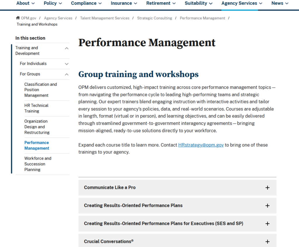 Performance Management course page U.S. Office of Personnel Management