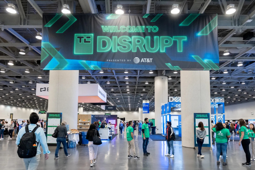 Attendees entering the TechCrunch Disrupt expo floor