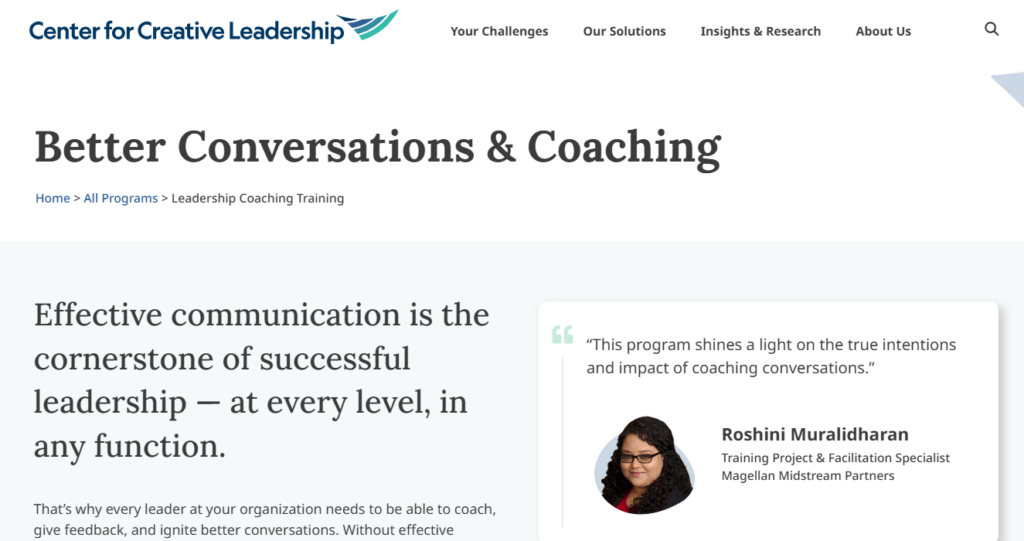 Screenshot of the Better Conversations & Coaching course web page