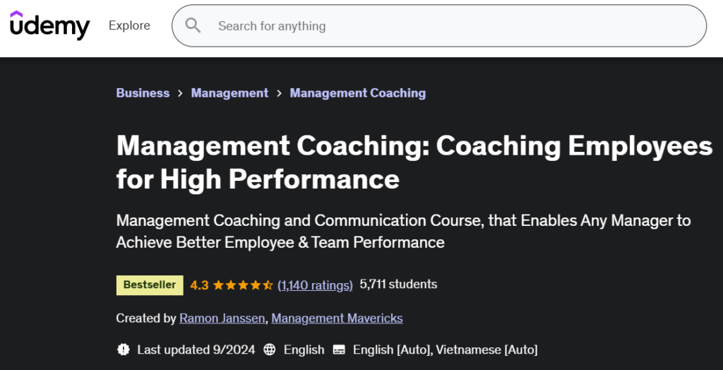 Screenshot of the Management Coaching: Coaching Employees for High Performance course page