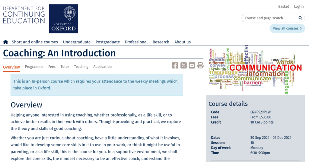 Screenshot of the Coaching: An Introduction course overview page