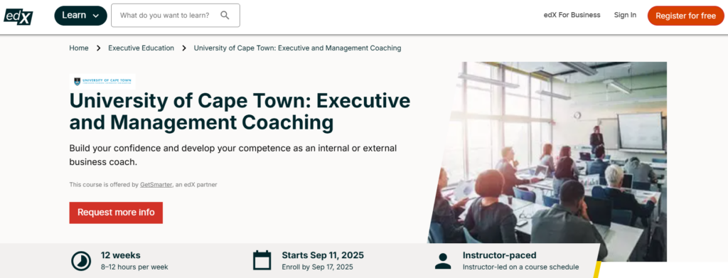 Screenshot of the Executive and Management Coaching course landing page