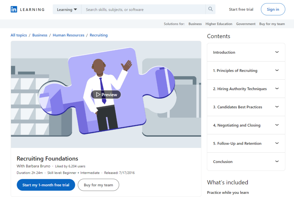Recruiting Foundations course landing page screenshot