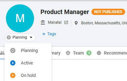 Manatal's new job planning feature.