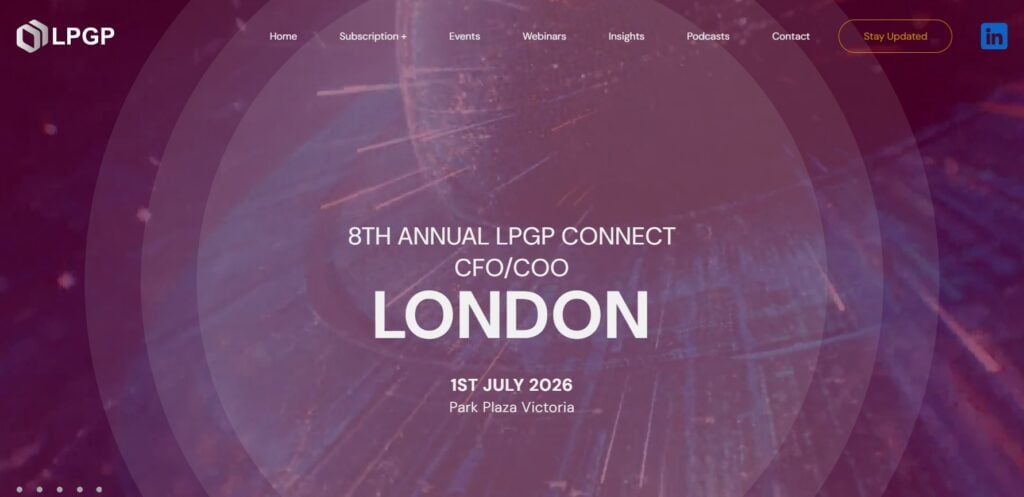 Landing page for the 8th Annual LPGP Connect CFO/COO London