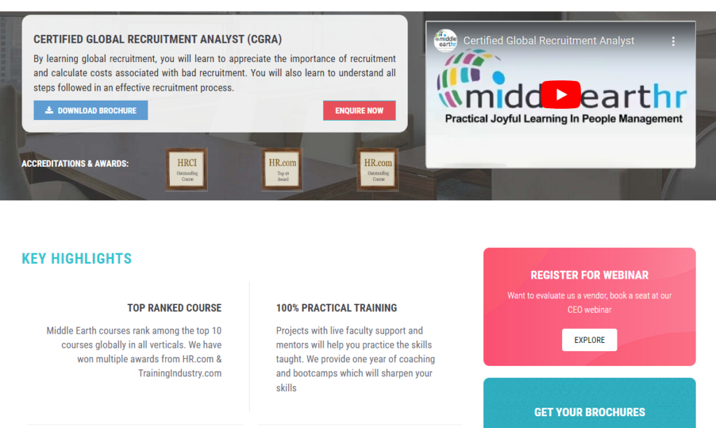 Certified Global Recruitment Analyst course web page screenshot
