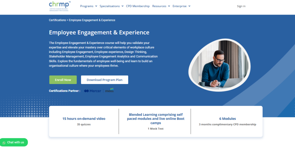 A screenshot of the landing page for the Employee Engagement & Experience course