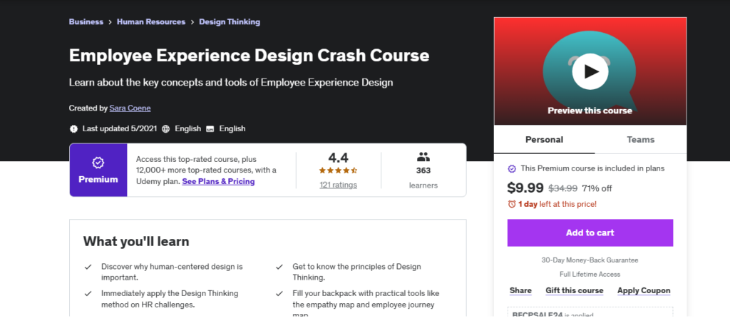 Screenshot of the landing page for the Employee Experience Design Crash Course