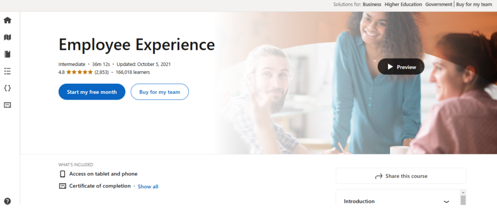 Employee Experience course landing page