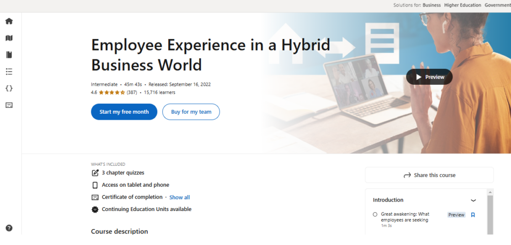 Employee Experience in a Hybrid Business, an employee experience course