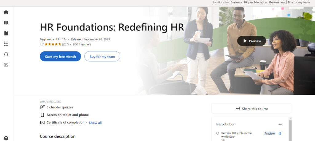 HR Foundations: Redefining HR course website screenshot