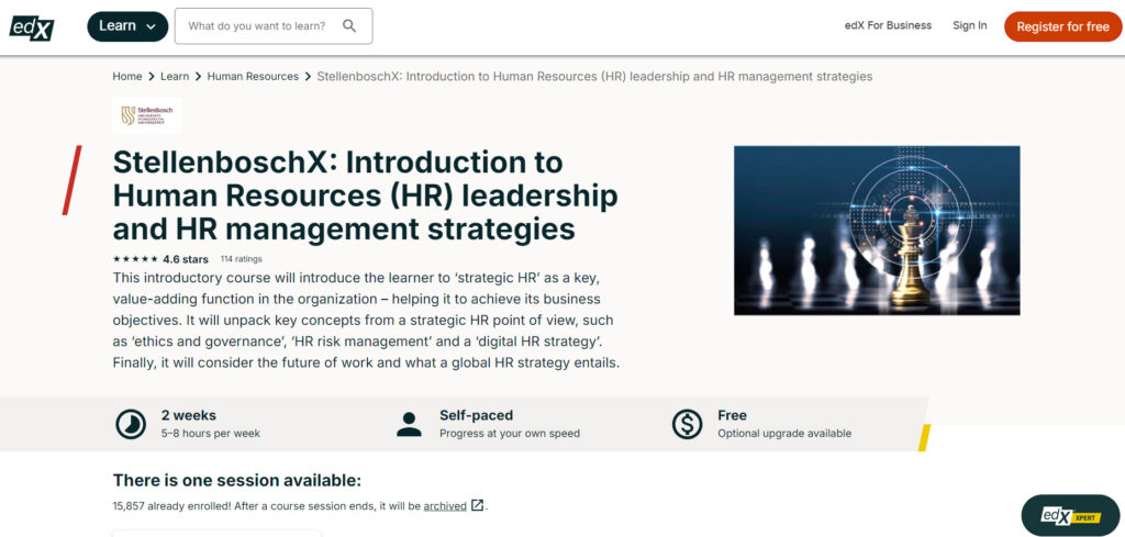 Webpage screenshot of Introduction to HR Leadership and HR Management Strategies