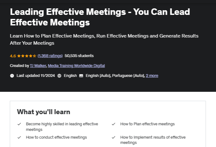Screenshot Leading Effective Meetings - You Can Lead Effective Meetings course landing page