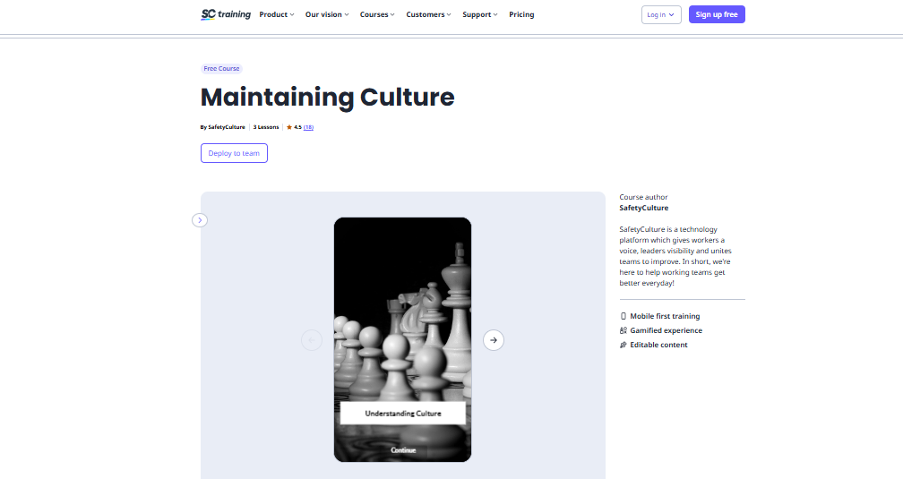 Maintaining culture course landing page