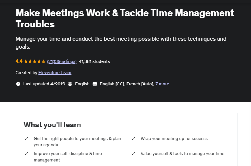 Make Meetings Work & Tackle Time Management Troubles course website screenshot