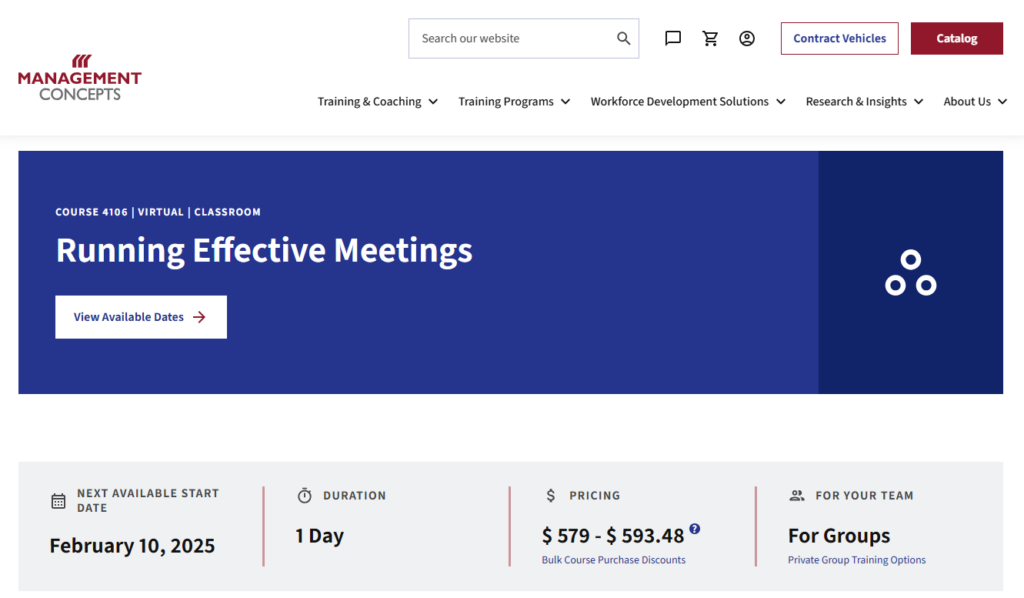 Running Effective Meetings course page screenshot