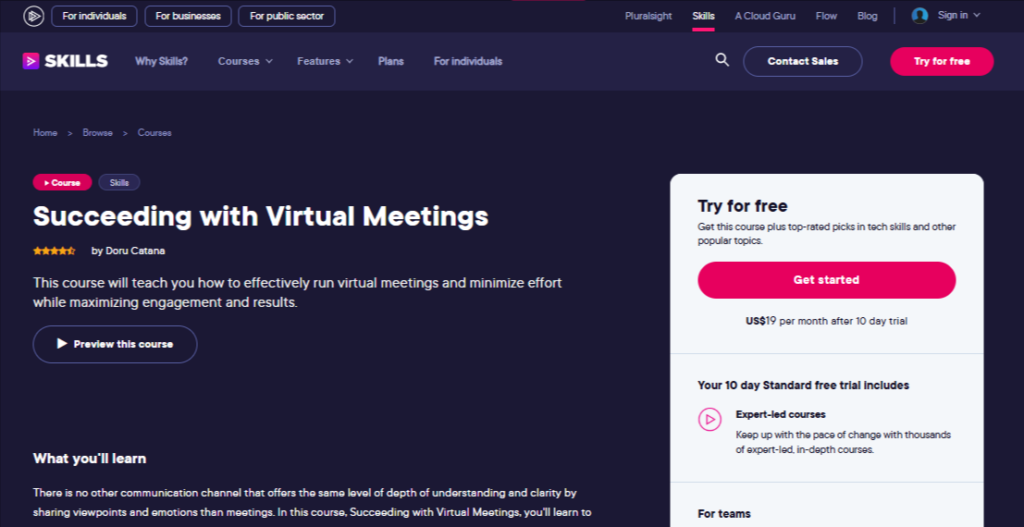 Succeeding with Virtual Meetings course page