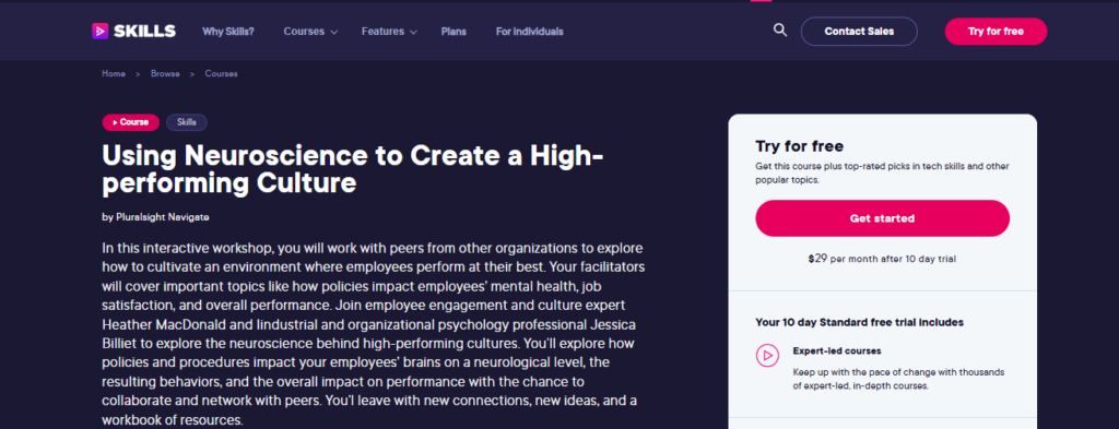 Using neuroscience to create a high-performing culture course landing page