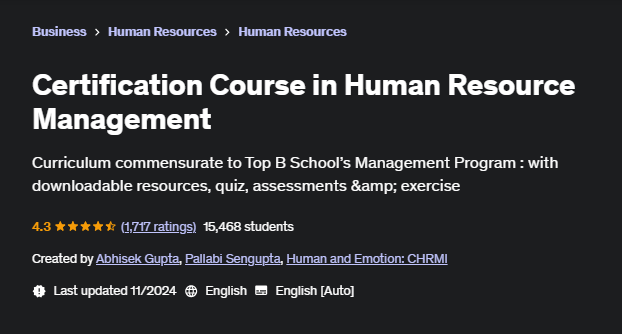 Certification Course in Human Resource Management, an HR certifications for beginners
