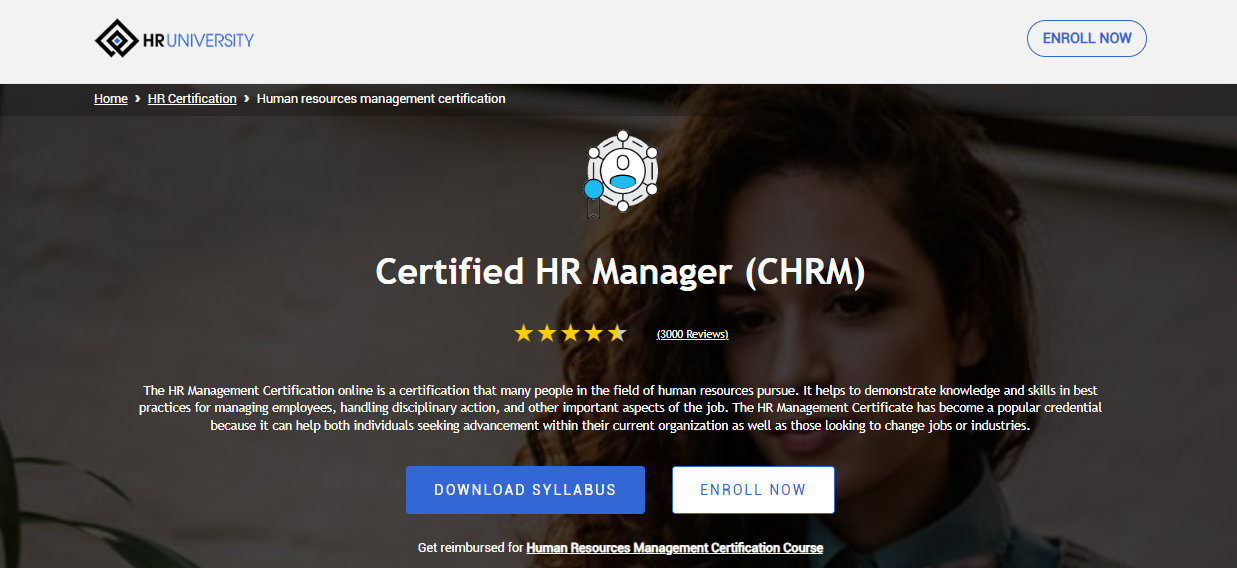Certified HR Manager (CHRM), an HR certifications for beginners