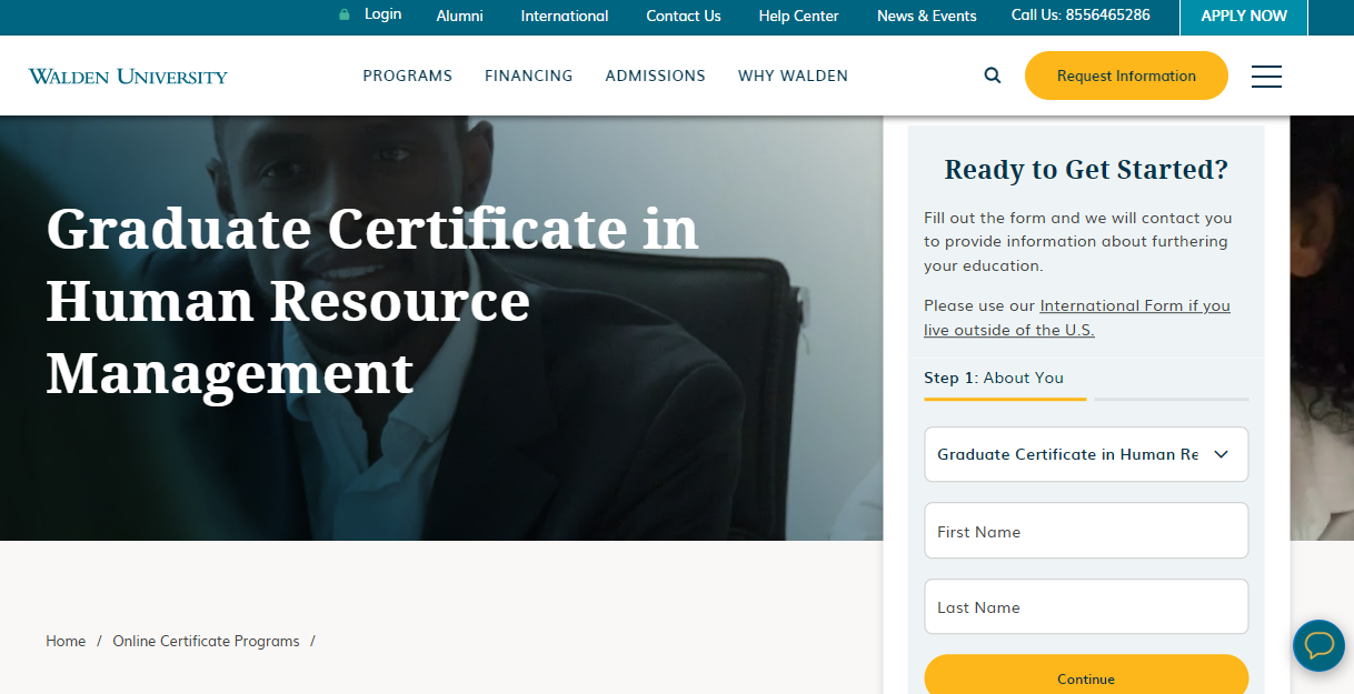 Graduate Certificate in Human Resource Management website landing page