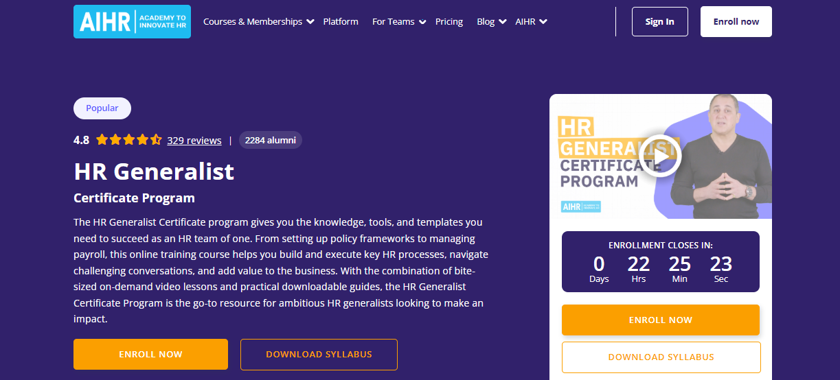 HR Generalist Certificate Program, an HR certifications for beginners