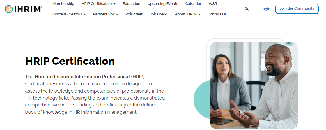 Human Resource Information Professional (HRIP) Certification website landing page